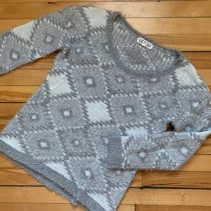 Pink Rose Patterned Fuzzy Sweater (S)